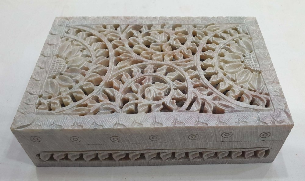 Soapstone Brown Carving Stone Box, For Home, Size/Dimension: 6 X 4