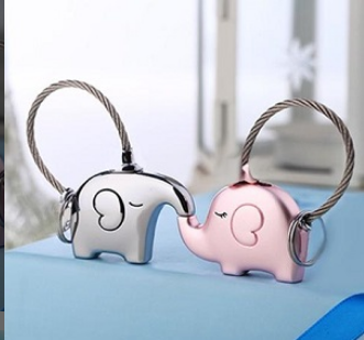 Elephants In Love Keychain Fob