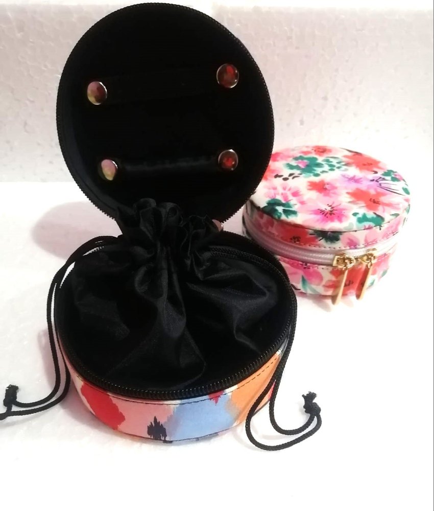 Round shape printed Fabric Jewelry Box for Women. img