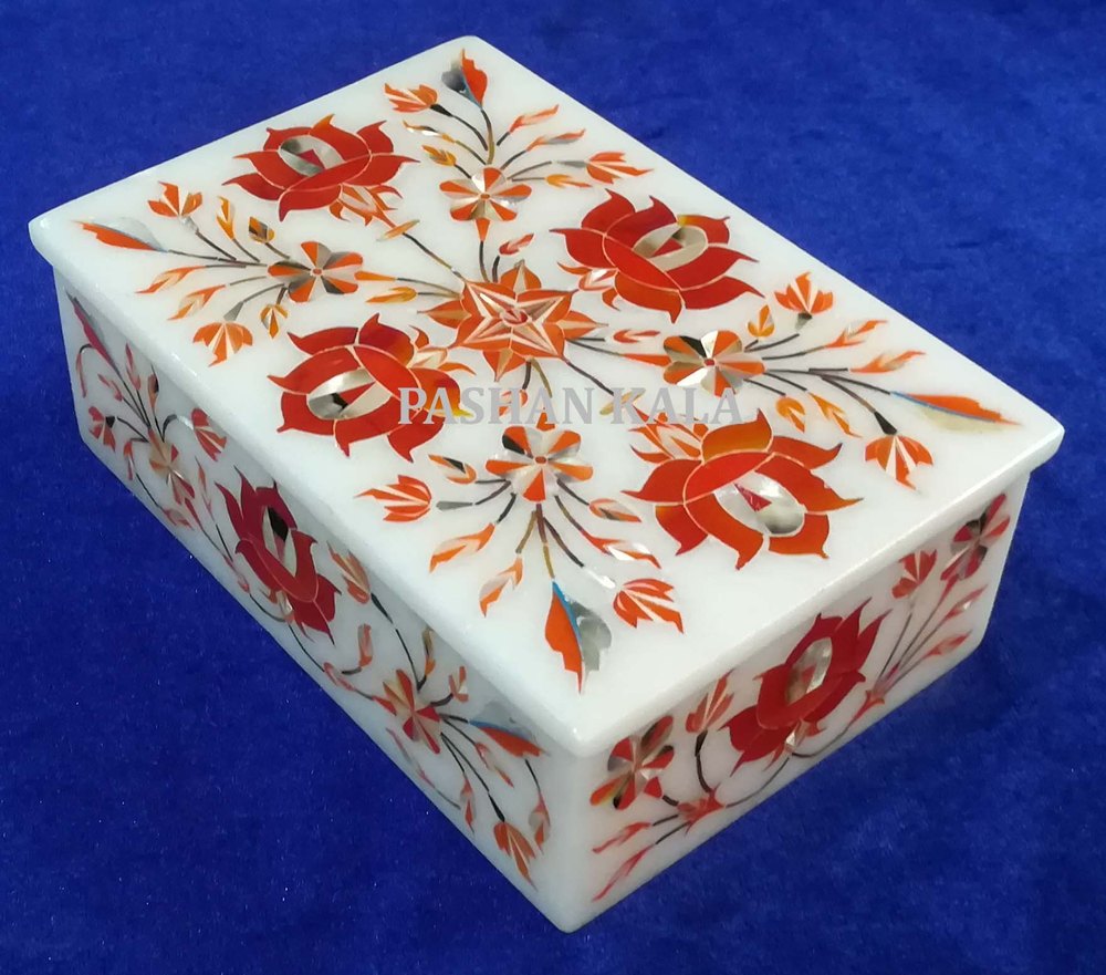 Marble Inlay Design Decorative Box, For Home, Rectangular