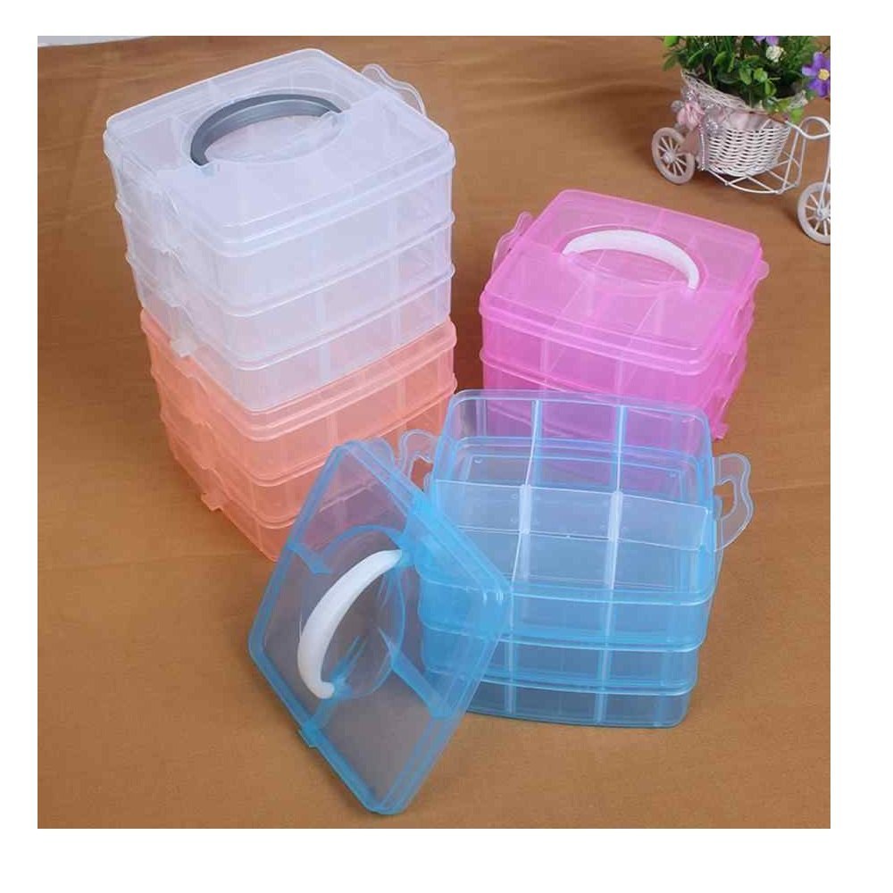 Square Mix Color 3 Layer 18 Grid Plastic Transparent Jewelry Storage Box, For Home, Size/Dimension: 15.5 X 12.5 X 15 Cm