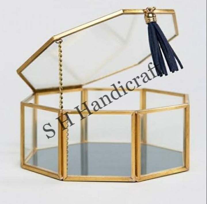 Hexagonal Metal Glass Jewellery Box