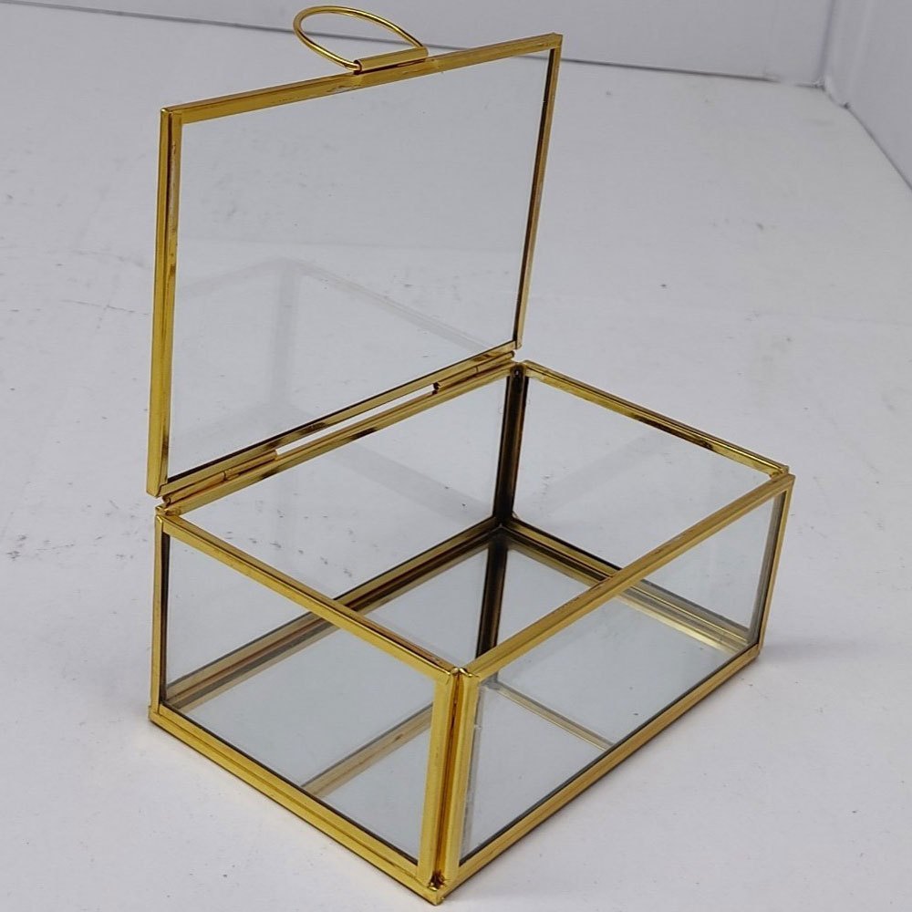 Rectangle Golden 12 Inch Rectangular Glass Jewellery Box, For Home