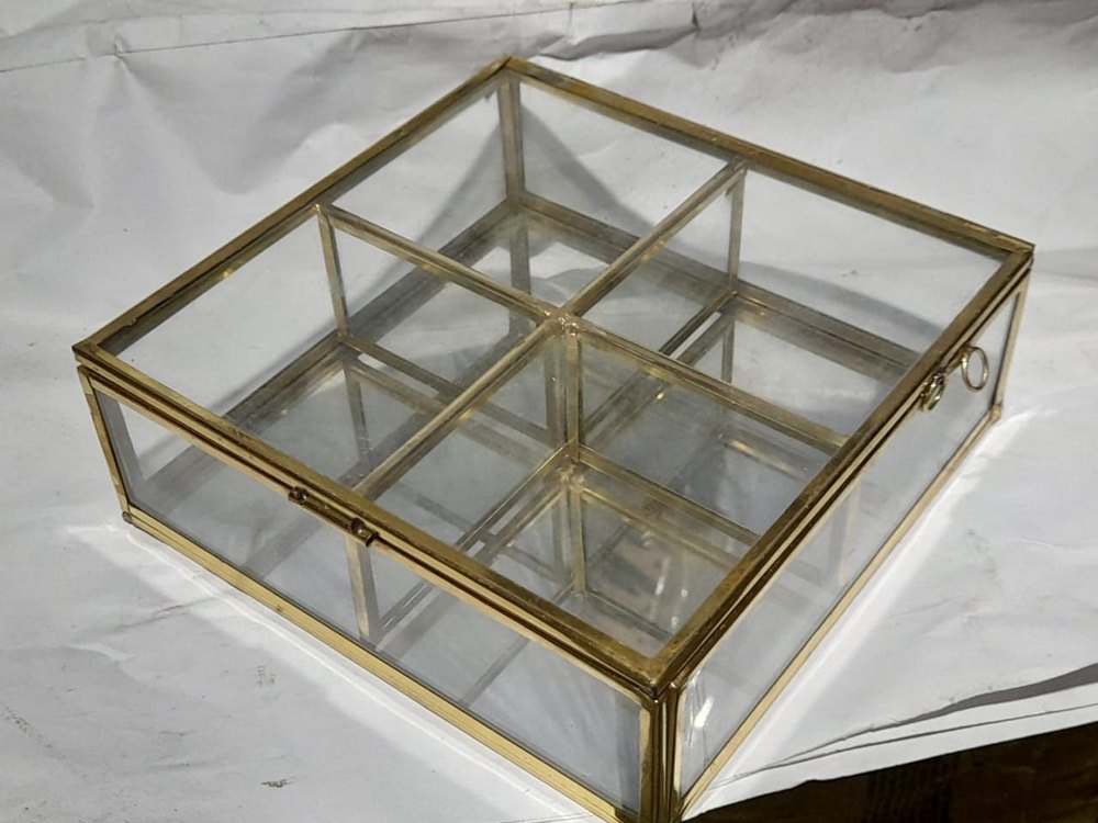 Gold Square Glass Jewellery Box, Size/Dimension: 10x10x2inch img