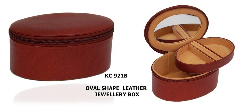 Brown KC 921B Oval Shape Leather Jewellery Box, For Gifting