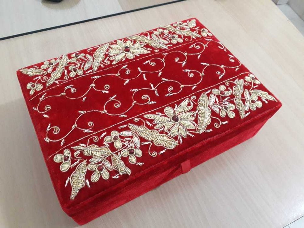 Himalaya Handicraft Zardosi Work Velvet Jewelry Box