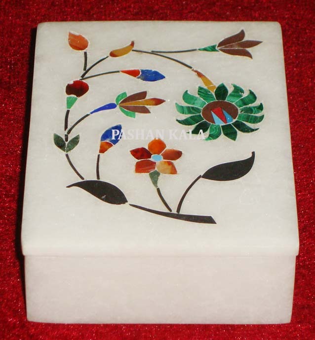 White Marble Stone Inlay Box, for Home, Shape: Rectangular