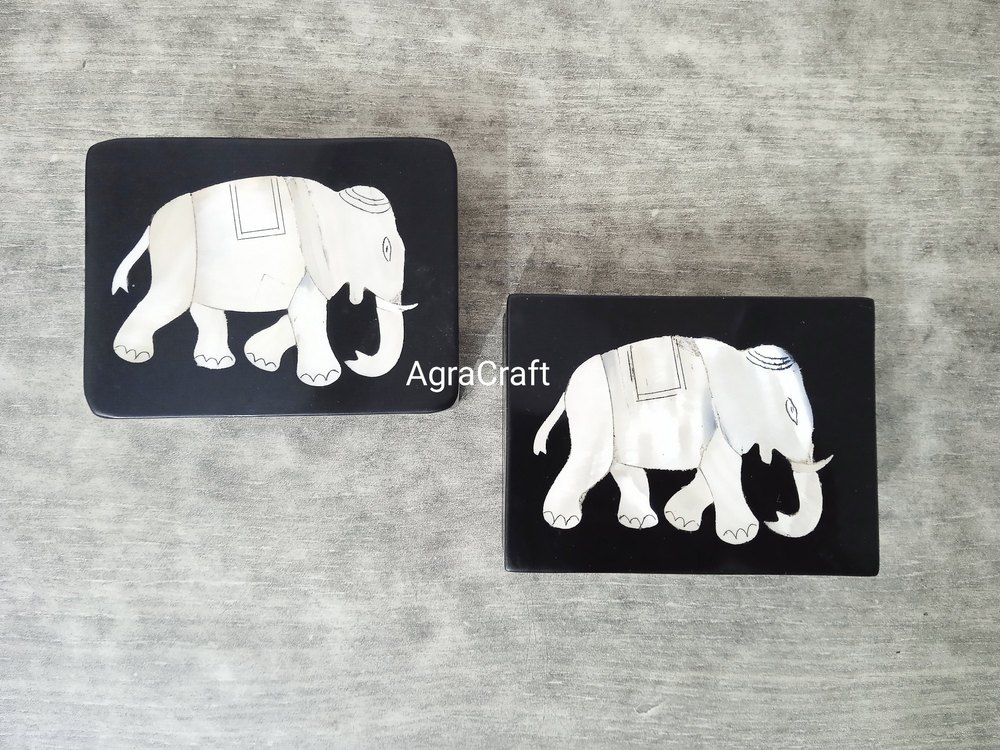 Marble Elephant Inlay Work Jewellery Box img