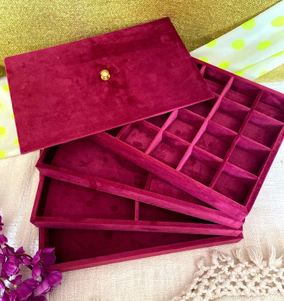 Red Rectangle Jewelry Drawer Tray Plum Jewelry Box, For Packaging img