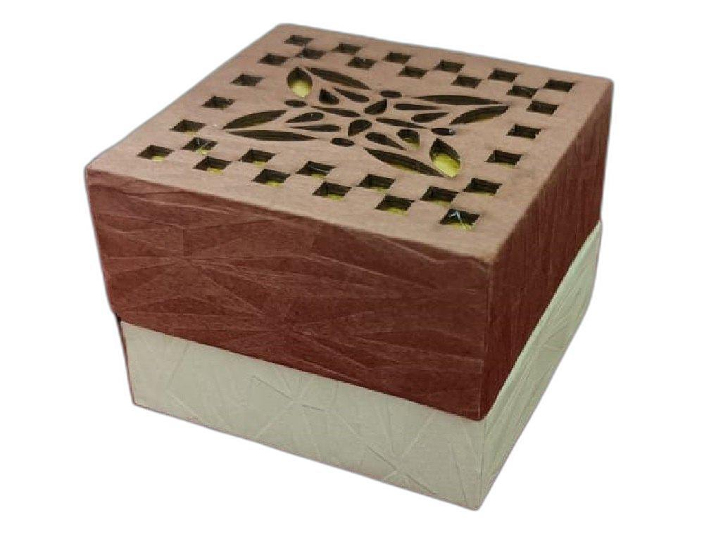 Brown And Cream Polished Square Wooden Ring Box