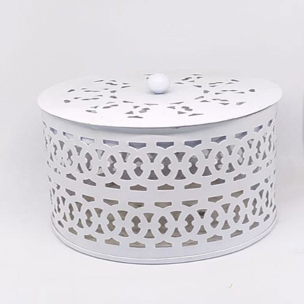 Round White Metal Jewelry Box, For Home, Size/Dimension: 26 X 10 Inch