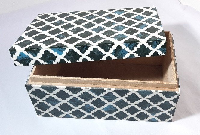 Polished Rectangle Wooden Resin Printed Jewelry Box