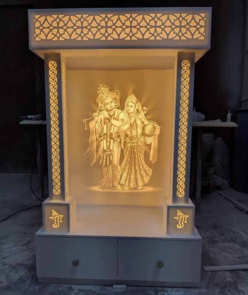 White Polished Corian Mandir, For Home img