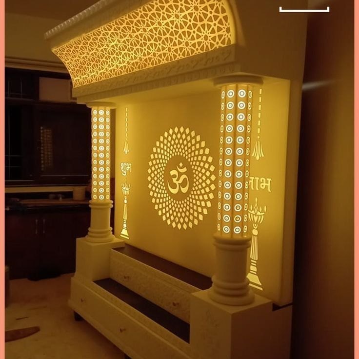 White Glossy Corian Mandir, For Religious