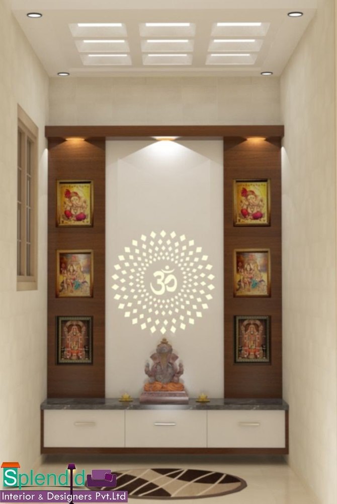 Glacier White Polished Corian Temple Mandir, For Home img