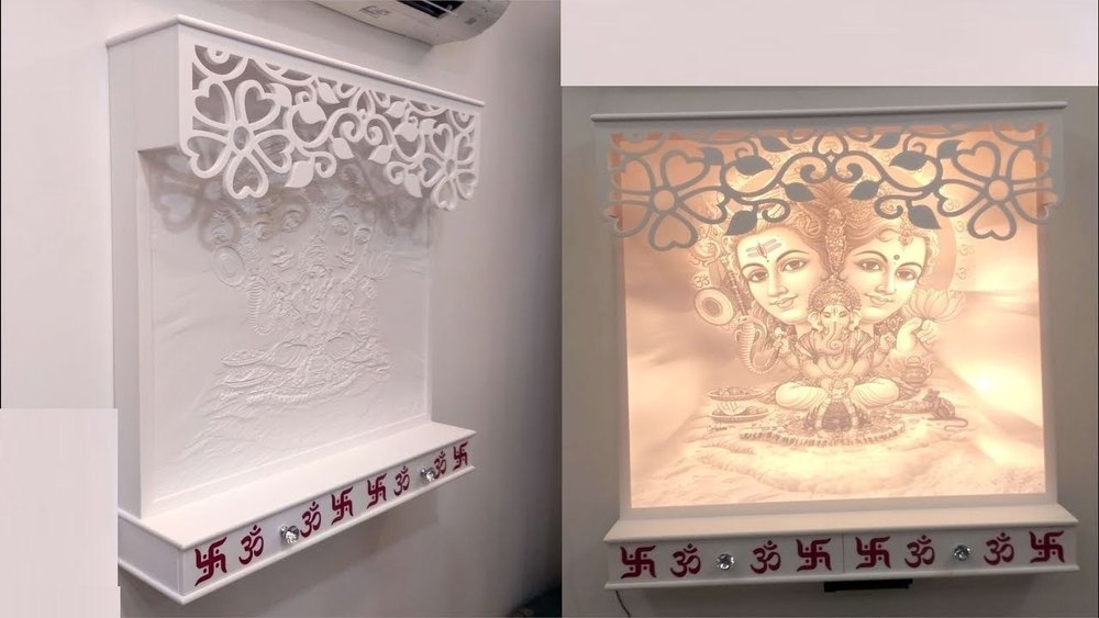 Polished White Corian Mandir, For Home