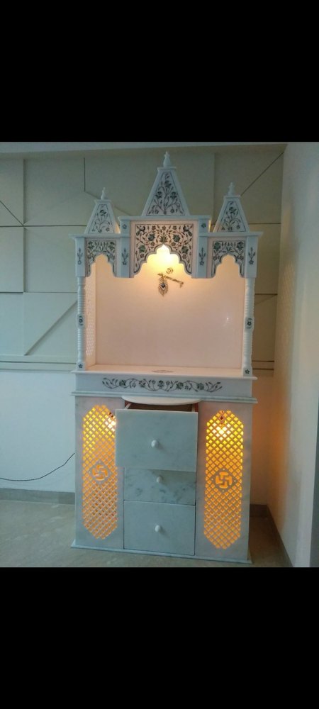 Polished White Corian Mandir, For God pooja temple img