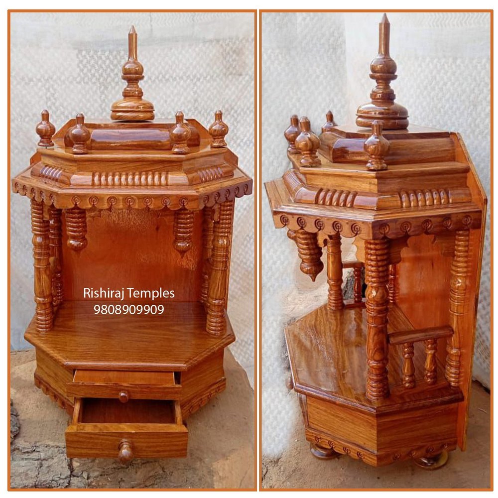 Natural Polish Hand Carved Sheesham Wooden Mandir, For Worship img