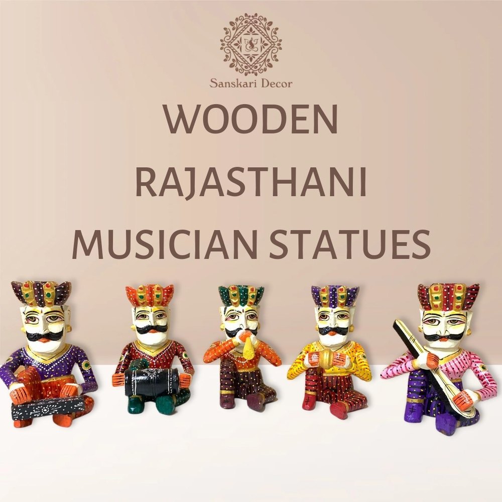 Indoor Painting Colorful Wooden Rajasthani Musical Statue Set, For Decoration, Size: Around 18 Height