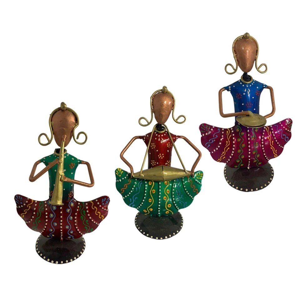 Home Decor Tribal Rajasthani Musicians Showpieces Set Of 3 img