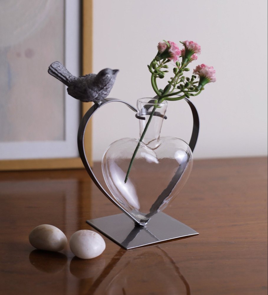 Black Heart And Bird Glass Stand, Size/Dimension: 8*8*17.5 cm