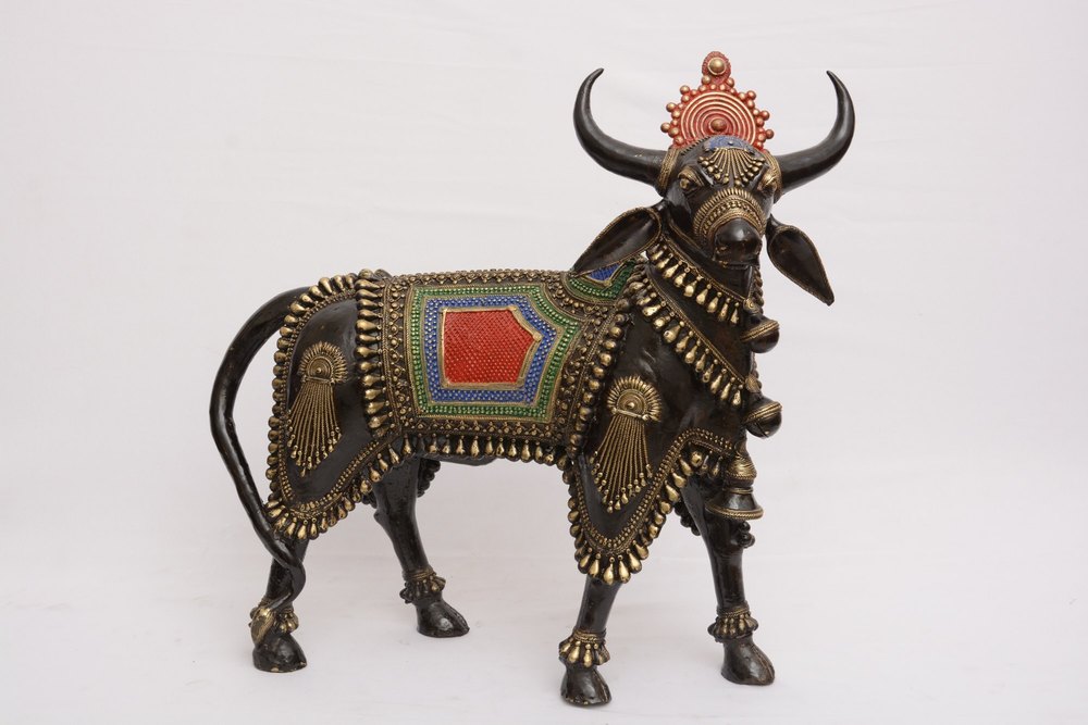 Multicolor Brass Dhokra Standing Nandi img