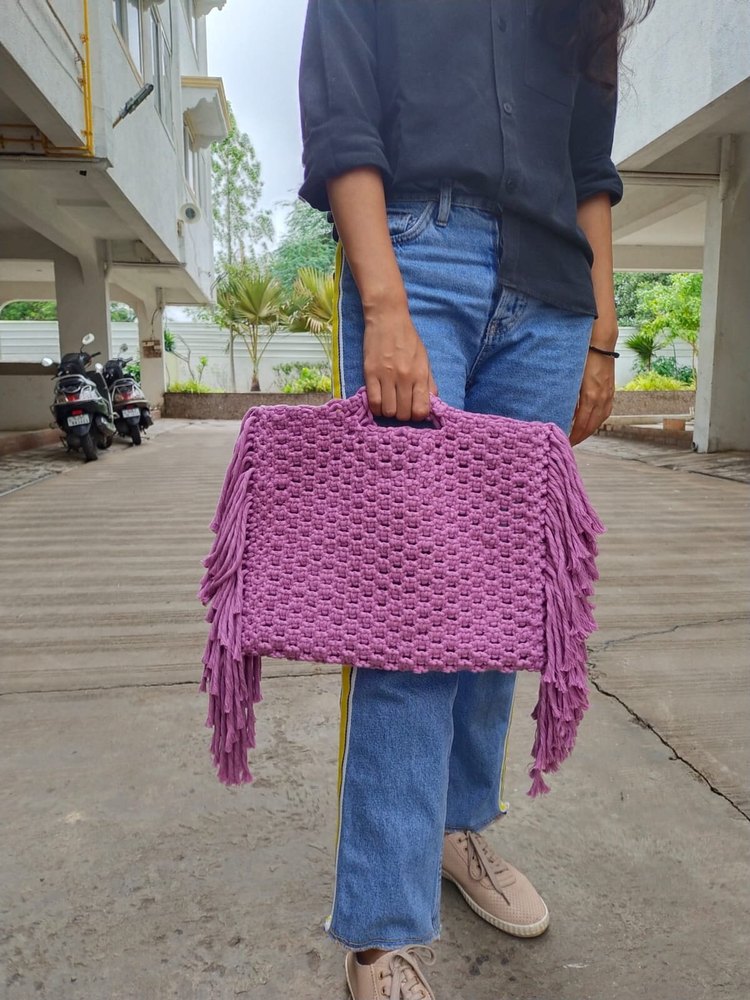 violet Handled Macrame Tote Bags