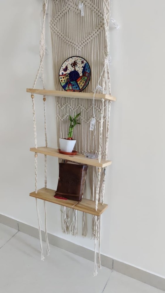 Cotton Rope Rectangle Macrame Shelf Plant Holder, For Decoration, Height: 3 Feet