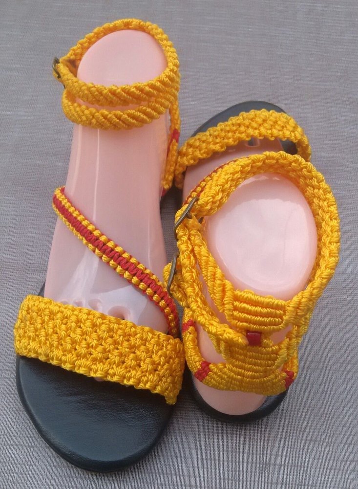 Matte Yellow Ladies Macrame Handmade Sandal, For Home, Size/Dimension: 7