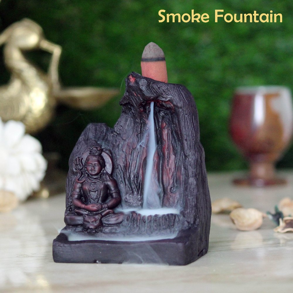 Smoke Fountain Meditating Shiva Poly-Resin by Brahmz, For Interior Decor