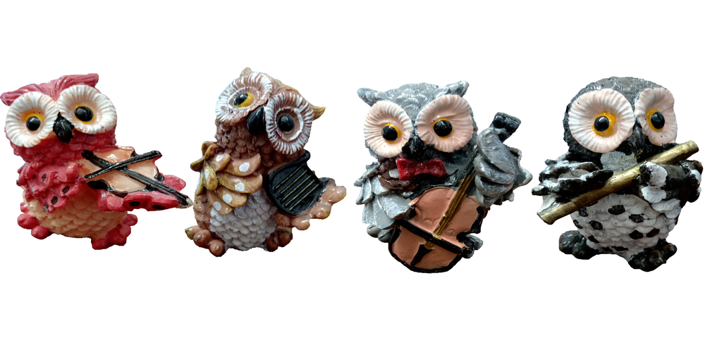 Polyresin Owl Playing Musical Showpiece Set Of 4