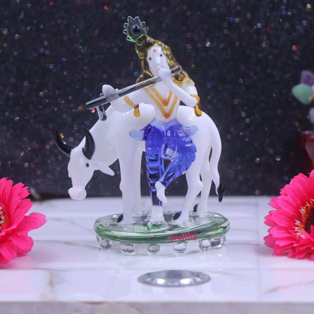 CRAFTFRY Krishna Glass Showpiece Murlidhar Crystal Showpiece kanha Ji Glass Transparent Colour img