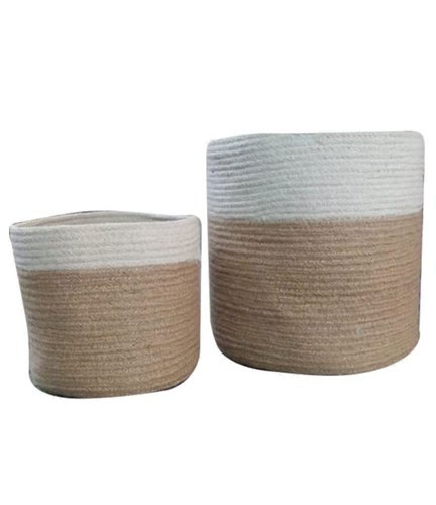 Brown And White Round Jute Basket