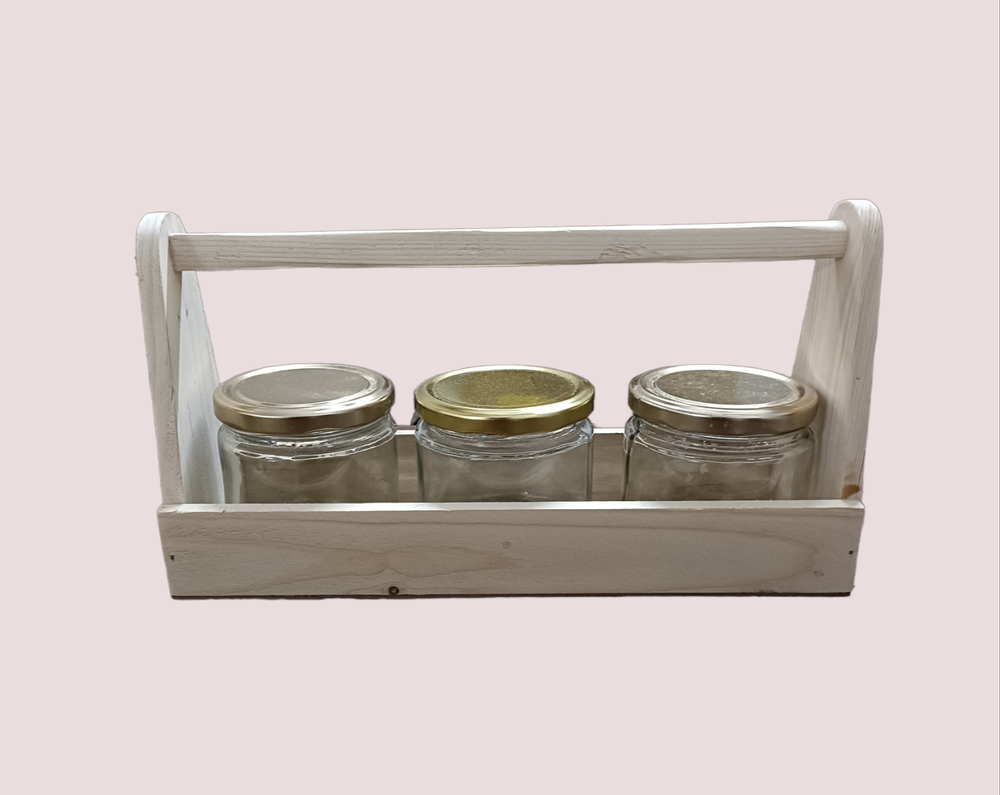 Rectangular Wooden 3 Jar Hamper Basket, Size/Dimension: 4.25x11.5x6.5 img