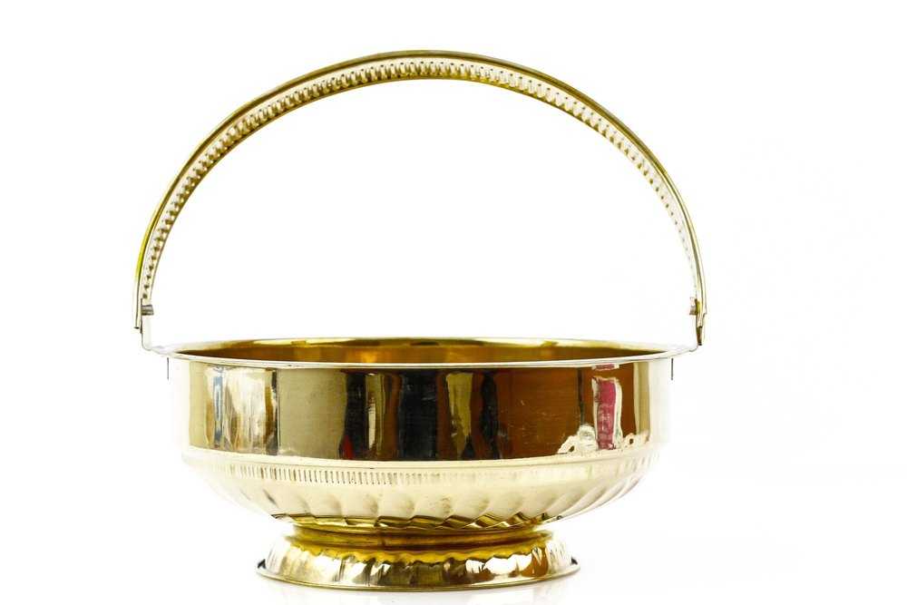 Golden Brass Ganesh Flower Basket, Antique