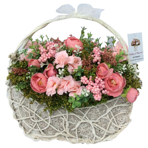 Valley of Flowers Polyester and Plastic Artificial Flowers Arrangement in Basket img