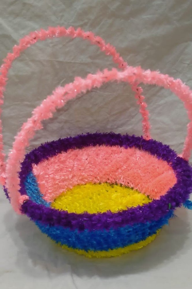 Round Multicolor Jute Flower Basket, 80 Gm, 20cm X 20cm X 21cm img