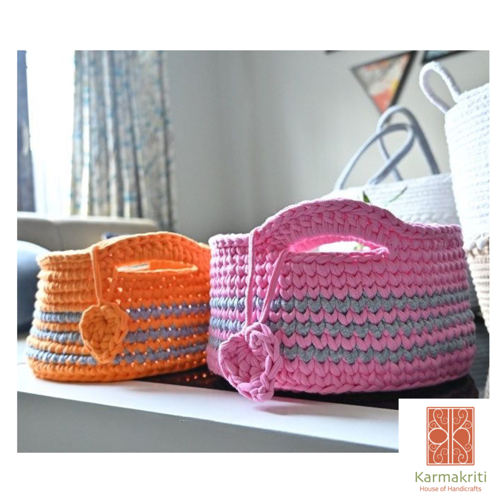 Colorful Jute and Rope Handmade hamper basket