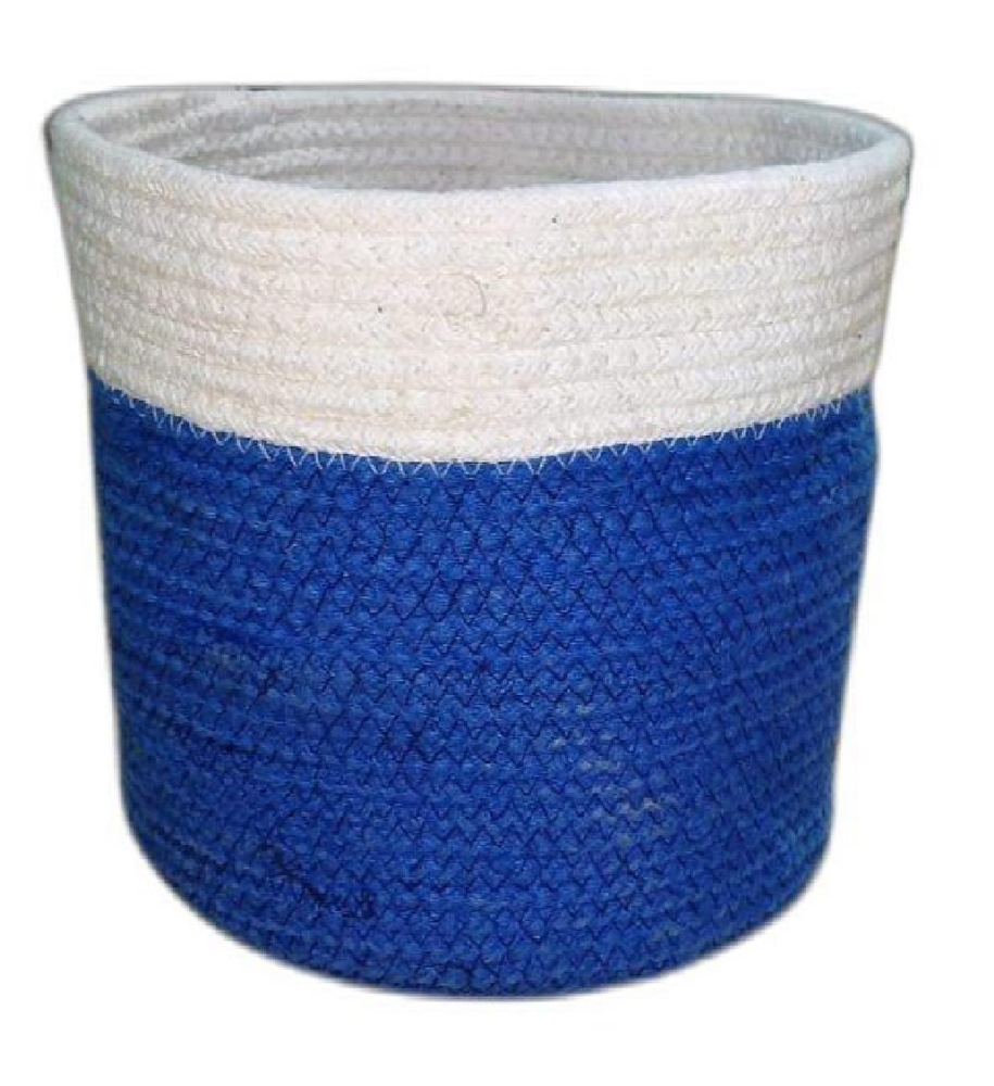 Round Blue White Cotton Rope Weaved Basket, 500 G