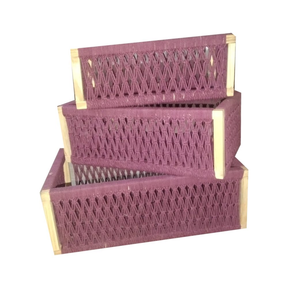 Pink Rectangular Macrame Rope Weaved Basket, Size/Dimension: 12x8x20 Inch