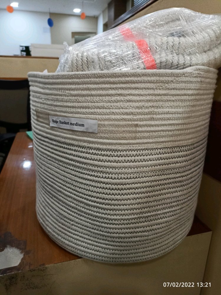 White Cylindrical Coir Rope Basket