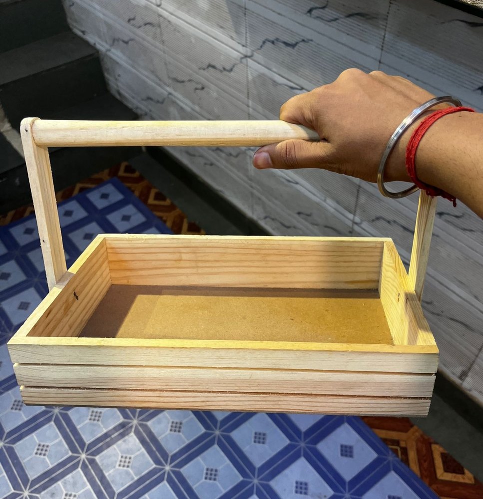 Rectangular Pine Wood Trays And Basket img