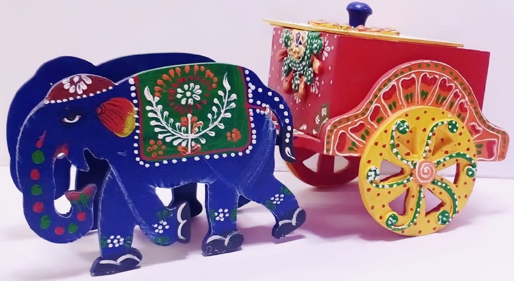 Abdul handicraft Wooden Elephant Dry Fruit Cart, Box Capacity (In gms): 500 gms img