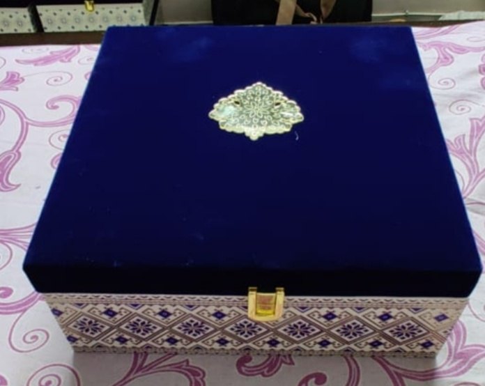 Blue Wedding box with Chocolates and dry fruits