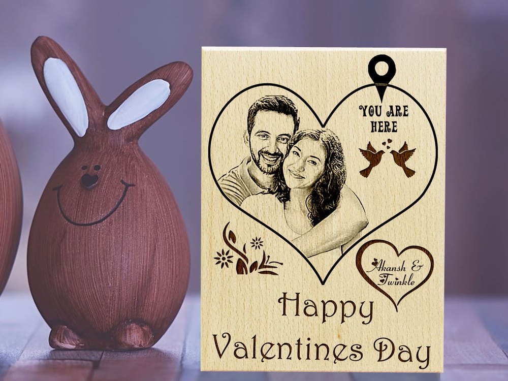 Valentine Day Engraved Photo Plaque Gift for Couples, Box