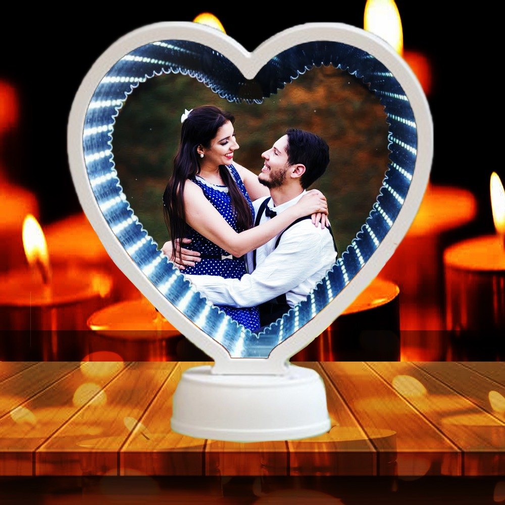 Heart LED Magic Mirror / Heart Photo Frame With Mirror / Valentine Gift / Couple Gifts