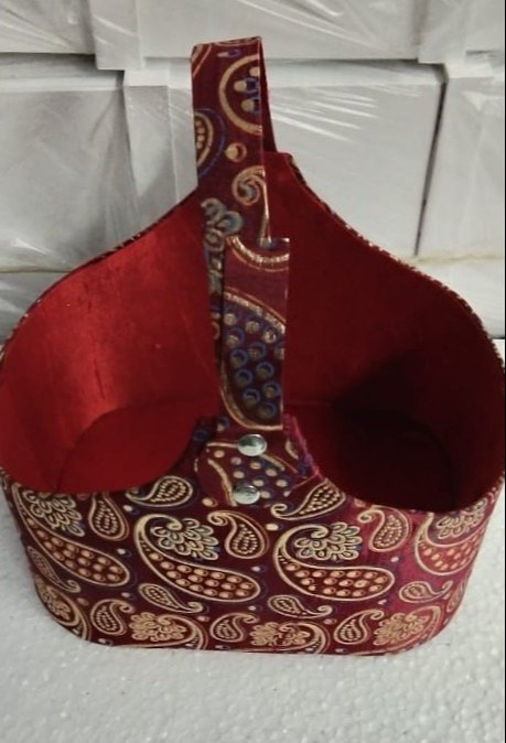 Mehroon Plywood And Cardboard Christmas Basket With Buckle Handle