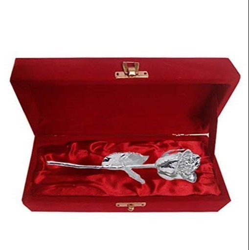 Metal Silver Plated Dipped Rose With Velvet Gift Box, Size/Dimension: 6 Inch