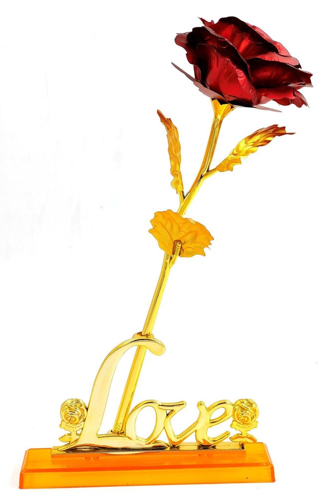 Metal Artificial red rose with love stand for gifting purpose