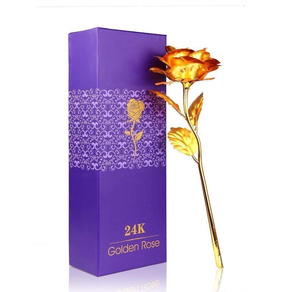 Golden Aluminium Artificial Flower 24 Karat Gold Plated Rose, Packaging Type: Box, Size/Dimension: 25cm